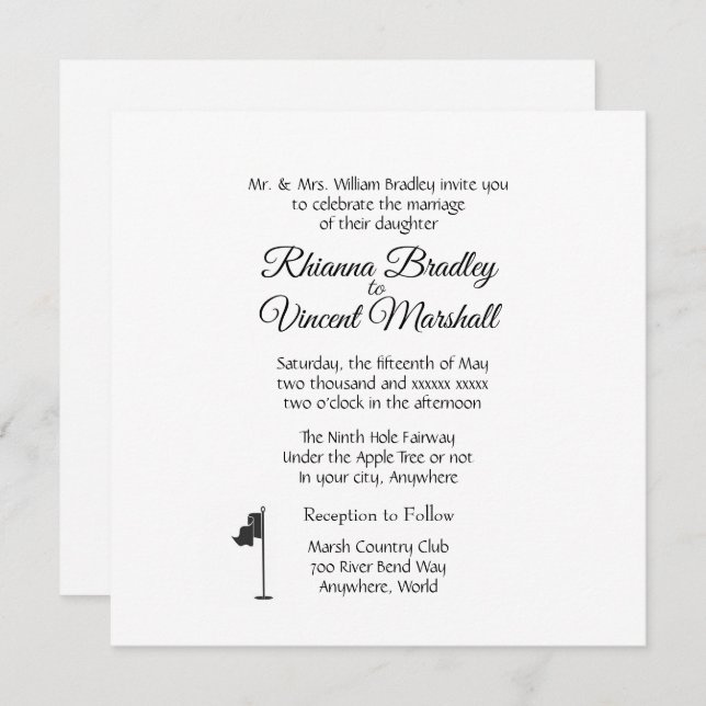 Convites Golf Wedding Theme White Invitations (Frente/Verso)