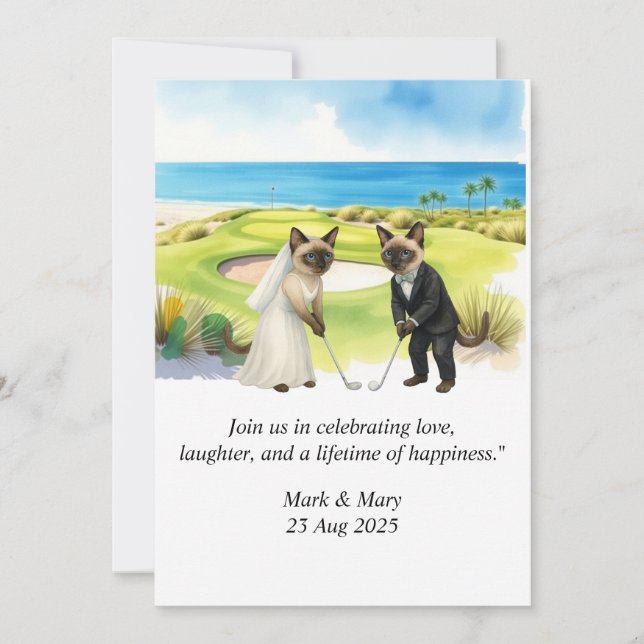 Convites Golf Wedding themed for Cat Lovers (Frente)