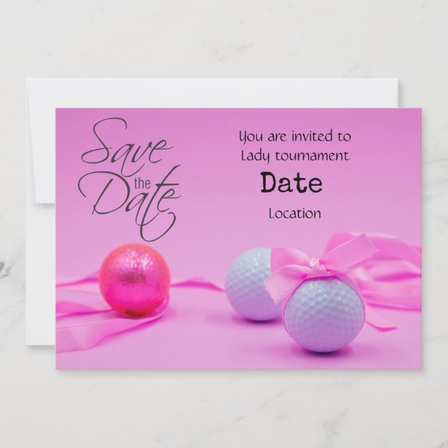 Convites Golfe a Rosa para o Torneio de Golfista Mulher Dat (Frente)
