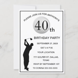 Convites Golfe do Partido aniversário de 40 anos Golfer Bla