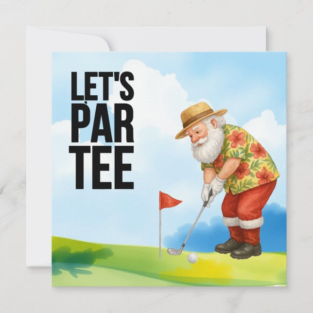 Convites Golfe julho Natal com Papai Noel Golfing (Frente)