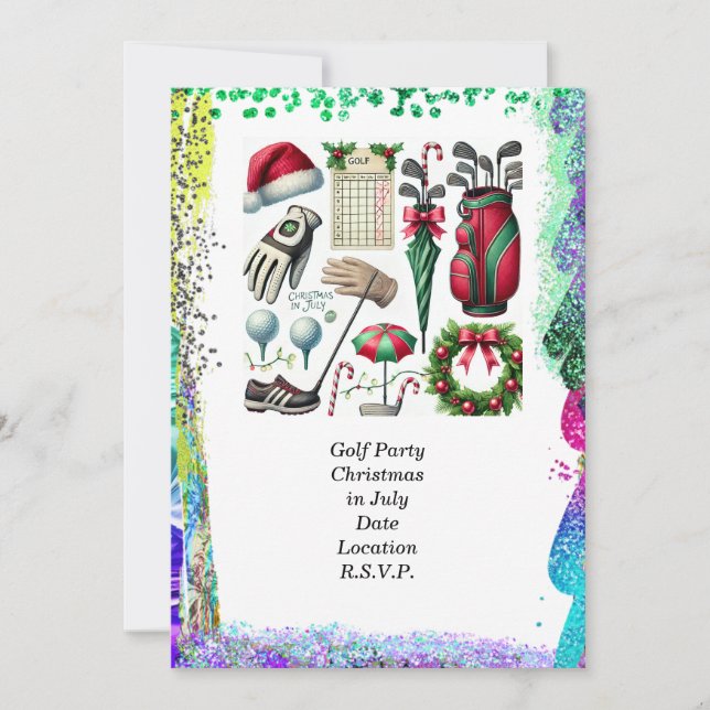 Convites Golfe Natal em julho para golfe com bola de golfe (Frente)