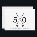 Convites Golfe Negro Simples 50ª Festa de aniversário<br><div class="desc">Cinquenta. 50º Convite de Aniversário. Data,  local,  RSVP incluído. Preto & Branco. Simples. Golfe.</div>