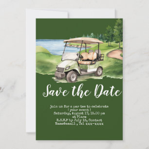 Convites Golfe salve a data com carrinho de golfe