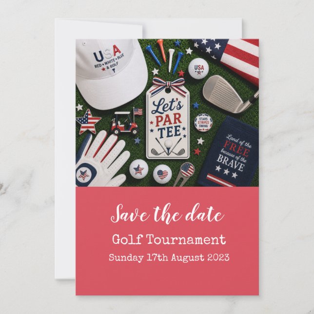 Convites Golfe Salve a Data com tema americano (Frente)