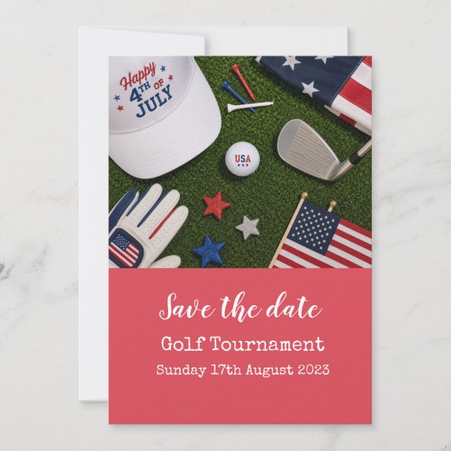 Convites Golfe Salve a Data com tema americano (Frente)
