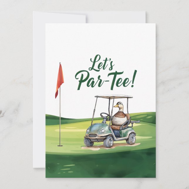 Convites Golfe Vamos Par tee com bandeira de golfe no verde (Frente)