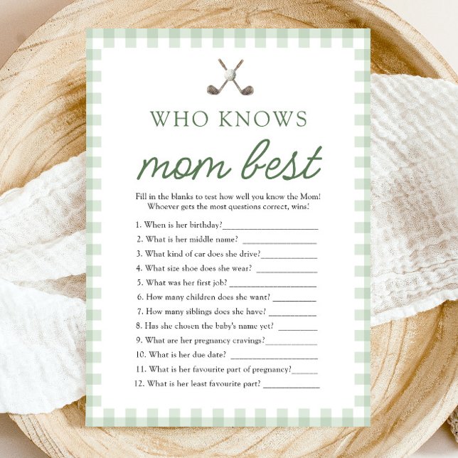 Convites Golfe Verde Quem Sabe Melhor da Mamãe Jogo de Chá  (Green Golf Who Knows Mom Best Baby Shower Game)