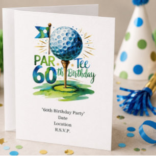 Convites Golfer 60º Aniversário com bola de golfe no tee