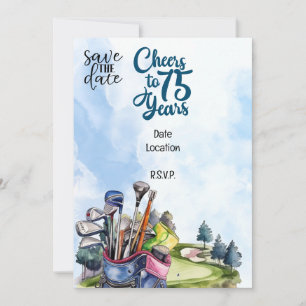 Convites Golfer 75º Aniversário com saco de golfe Salve a d