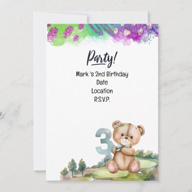 Convites Golfer aniversário de 3 anos Salve o Dativista (Frente)