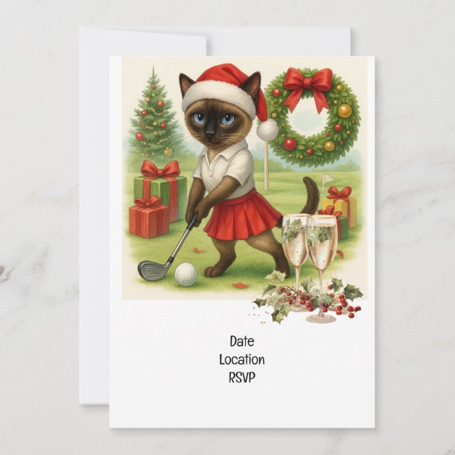 Convites Golfer Cat veste Papai Noel no Natal (Frente)