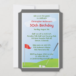 Convites Golfer Golf Golfe Ball and Flag aniversário de 30 