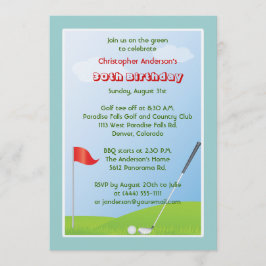 Convites Golfer Golf Golfe Ball and Flag aniversário de 30 