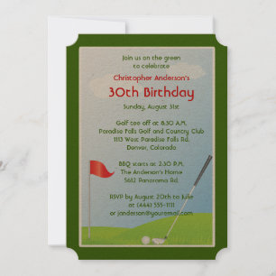 Convites Golfer Golf Golfe Ball and Flag aniversário de 30