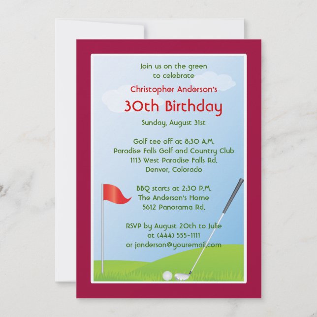Convites Golfer Golf Golfe Ball and Flag aniversário de 30  (Frente)
