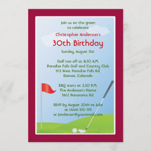 Convites Golfer Golf Golfe Ball and Flag aniversário de 30
