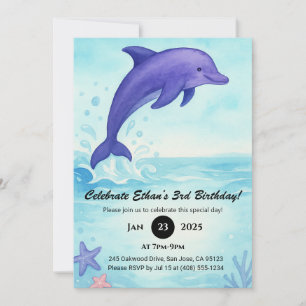Convites Golfinho Azul Profundo com Estrelas do Mar Anivers