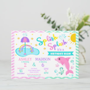 Convites Golfinho e Splash Pad Aniversário Conjunto   Parqu