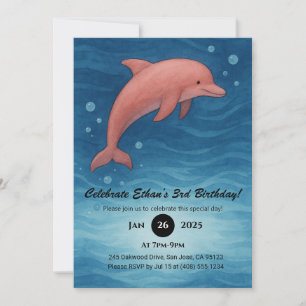 Convites Golfinho rosa e ondas profundas do oceano azul