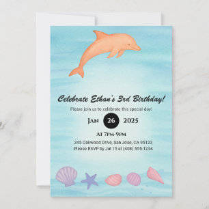 Convites Golfinho Rosa e Praia de Conchas de Aniversário 