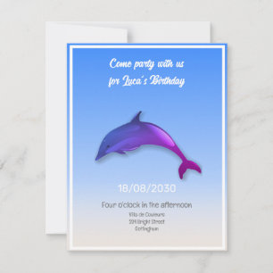 Convites Golfinho roxo e bonito - festa de aniversário