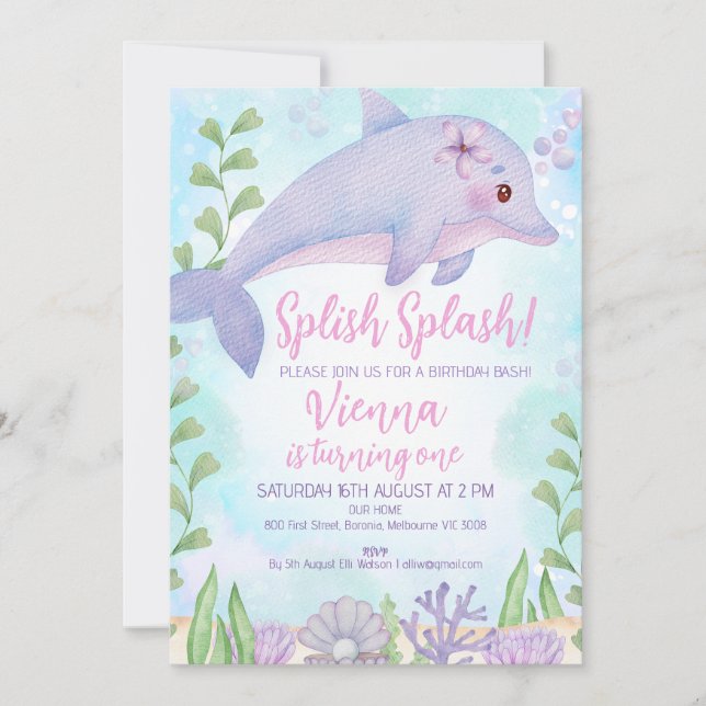 Convites Golfinho sob o primeiro aniversario do mar (Frente)