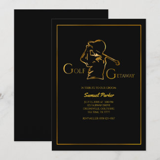 Convites Golfista Golf Bachelor Party Luxury Faux Dourado