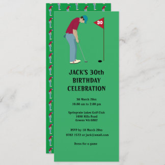 Convites Golfista Verde Colocando Bola De Golfe Pensada