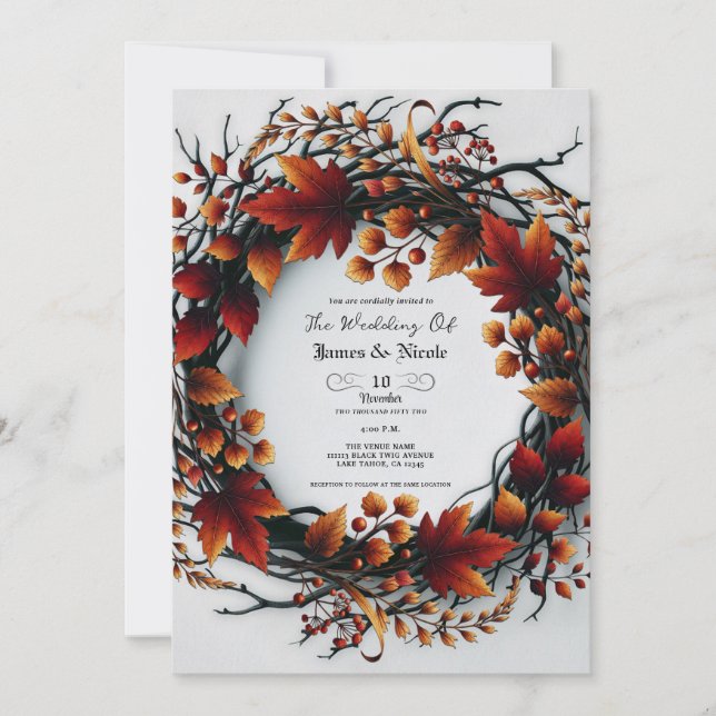 Convites Gomos e Folhas Floral Elegante de Outono Casamento (Frente)