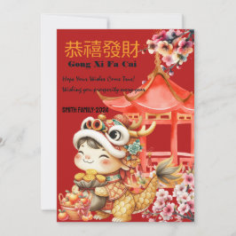 Convites Gong Xi Fa Cai-Dragon Chinês Novo Year-Lunar 2024