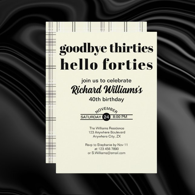 Convites Goodbye Thirtis Hello Forties Modern 40th Birthday (Criador carregado)