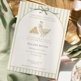 Convites Goose Neutral Sage Green Bow Baby Shower