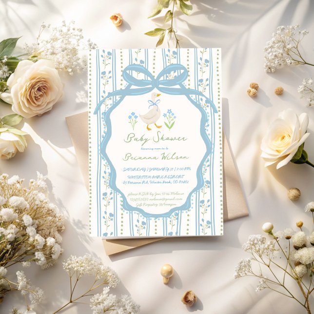 Convites Goose nursery rhymes baby shower (Goose nursery rhymes baby shower invitation card template dusty blue vintage preppy boys baby shower)