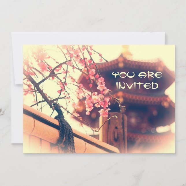 Convites Gordo Primavera de cerca de Pagoda Plum Blossoms B (Frente)