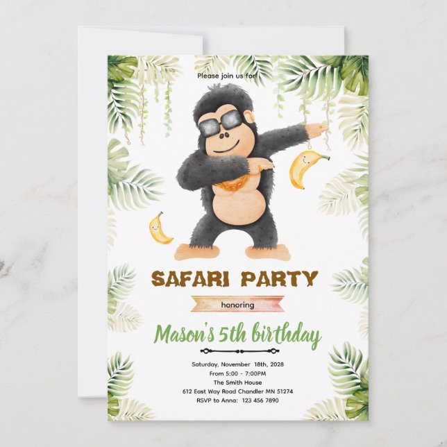 Convites Gorilla birthday party invitation (Frente)