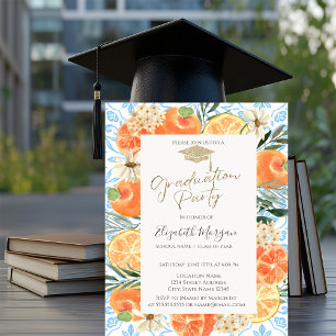 Convites Gorra de Graduação, Laranja Mediterrâneo Azul Grad