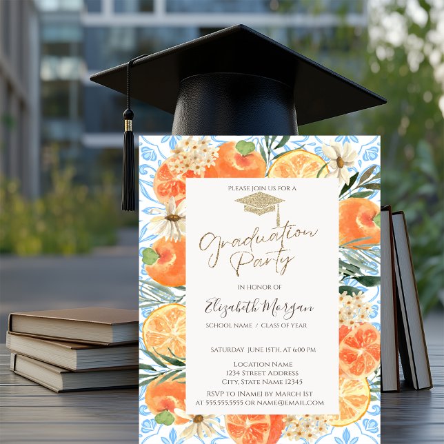 Convites Gorra de Graduação, Laranja Mediterrâneo Azul Grad (Criador carregado)