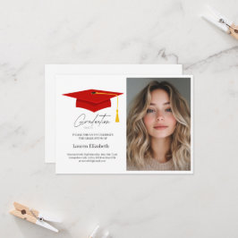 Convites Gorra de Graduação Vermelha Moderna e Tassel 