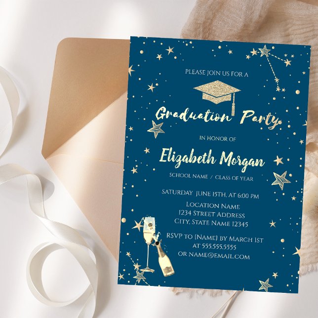 Convites Gorra de Gradução Brilho Estrelas Douradas (Criador carregado)