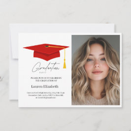 Convites Gorra e Pendão de Formatura Vermelho Moderno e Ele