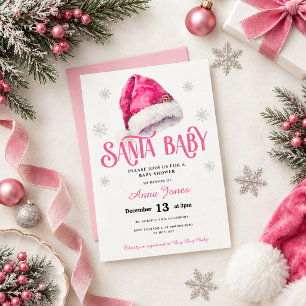 Convites Gorro de Natal Rosa Jolly menina Baby Shower