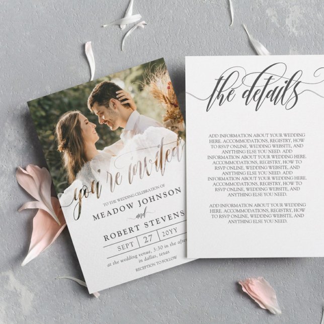 Convites Gossamer Sobreposição Foto Informal 2 em 1 Casamen (Criador carregado)