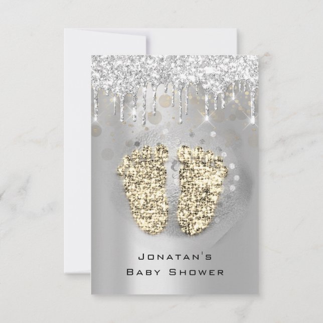 Convites Gota Chá de fraldas Brilhante Pés Dourado Garota C (Verso)