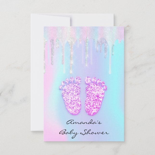 Convites Gota Holográfica de Pés do Chá de fraldas de Recup (Verso)