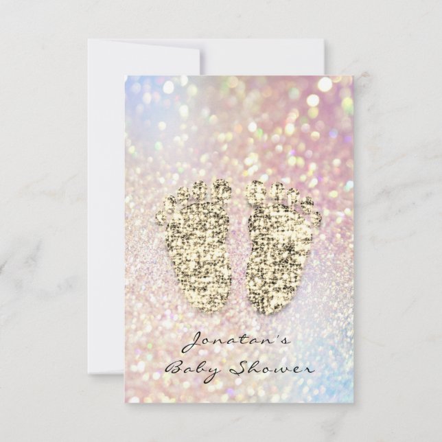 Convites Gota Leve Chá de fraldas Com Pés Rosa Menino (Verso)