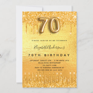 Convites gotas de 70 festa de aniversário dourada