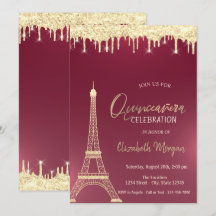 Gotas de Brilho Dourado Torre Eiffel Quinceanera V