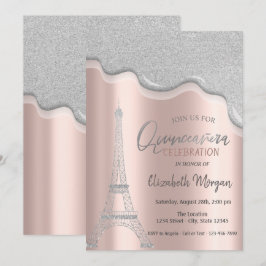 Convites Gotas de Brilho Legais,Torre Eiffel Quinceañera