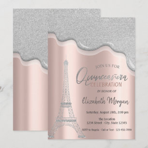 Convites Gotas de Brilho Legais,Torre Eiffel Quinceañera
